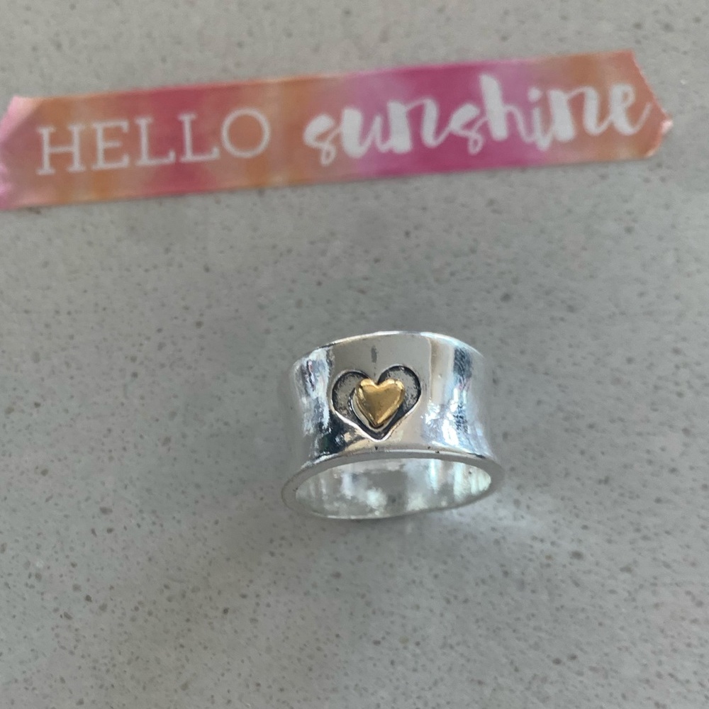 BNIB .925 Silver Heart Ring with Gold Tone Heart